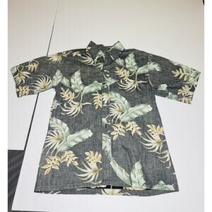 Go Barefoot Hawaiian Shirt Mens Medium Black Cotton Short‎ Sleeve Button Up USA